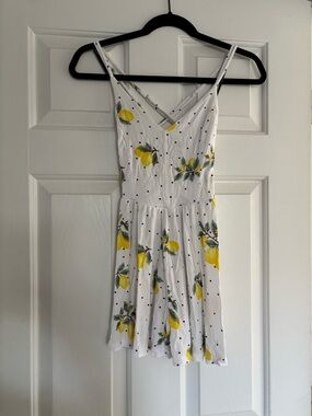 Women’s Lemon Print White Romper with Spaghetti Straps